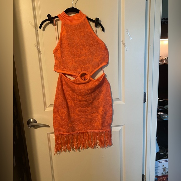 NWT Lush  Miami Bound Knit Halter Fringe Hem Mini Dress - Picture 7 of 11